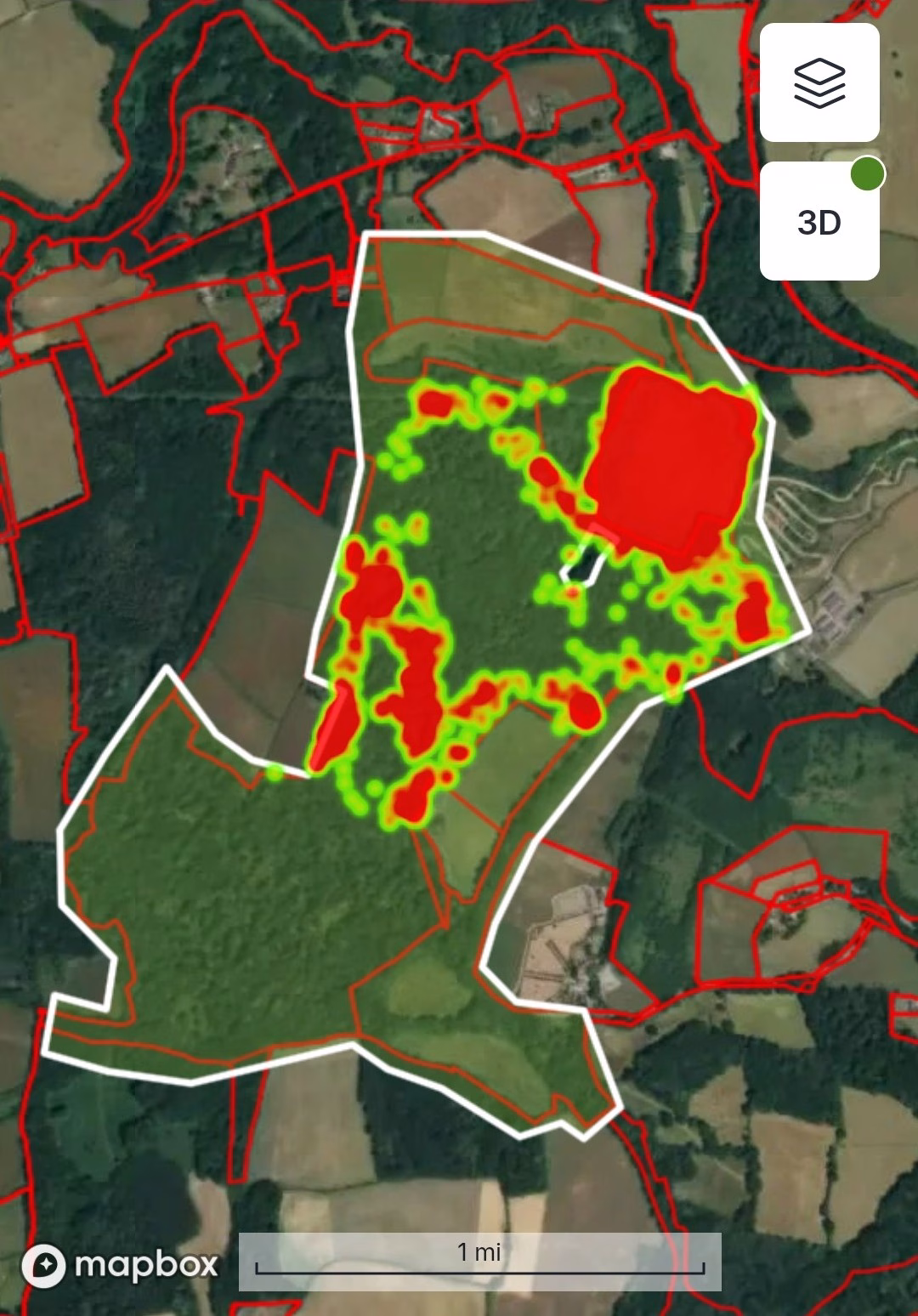 Map showing where cattle have been grazing at Ebernoe Common.